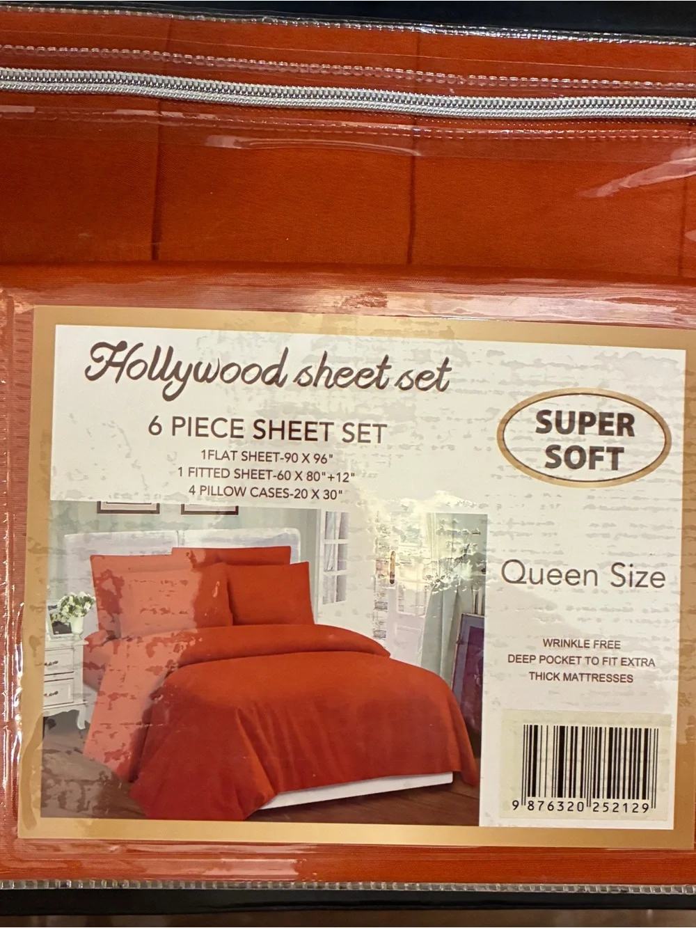 Hollywood Sheet Set - Queen Size, Rust Orange New in Pkg